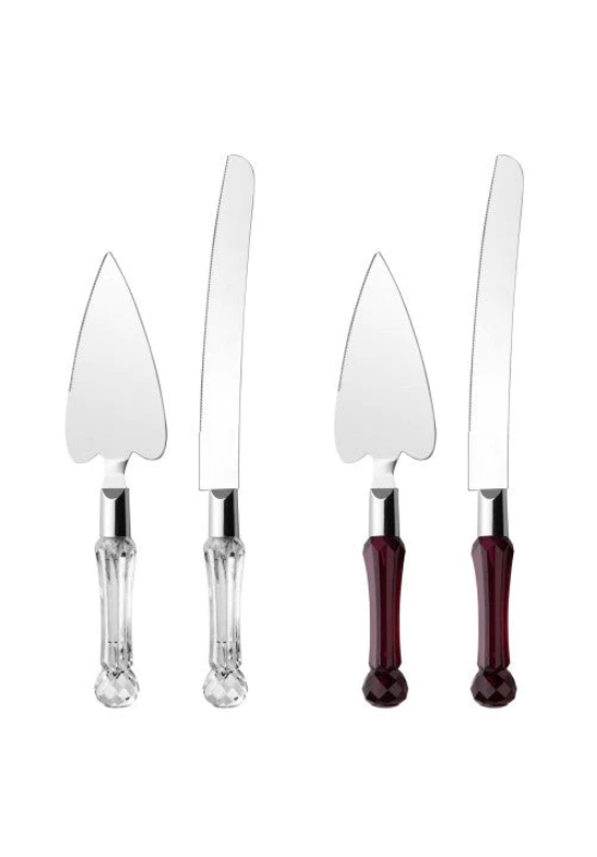 ROOC Cake Cutting Server Set of 2 Plastic Crystal Shaped Handle Assorted Colours