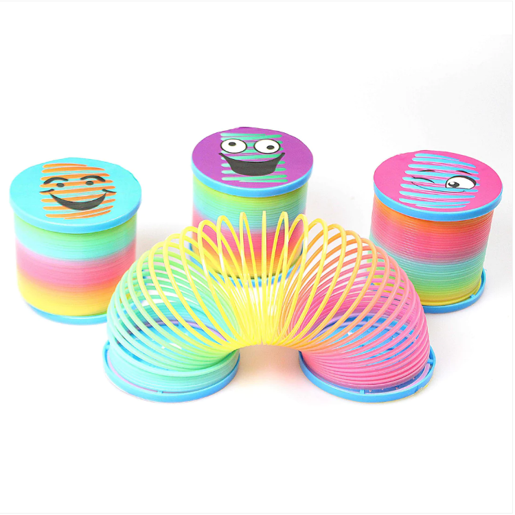 Rainbow Coloured Spring Slinky Children Toy With Printed Faces