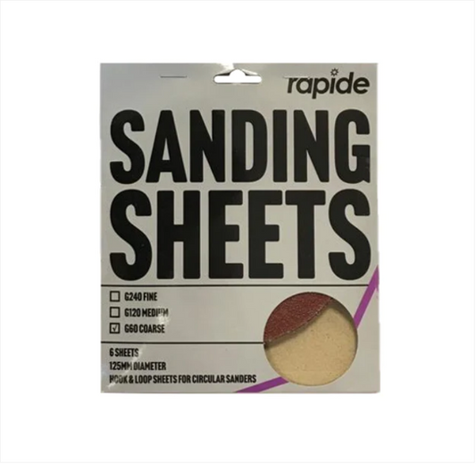 Rapide Sanding Paper Sheets Round G60 Coarse 125 mm Pack of 6