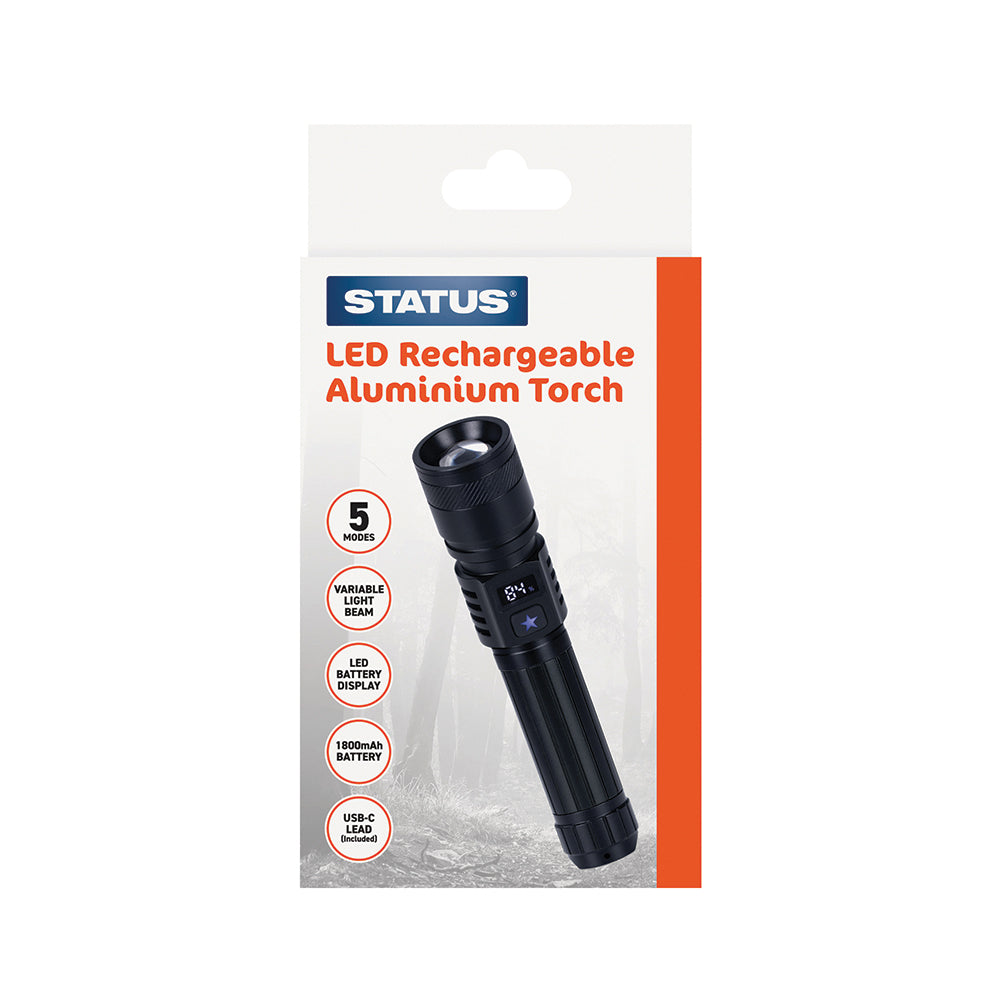 Rechargeable - LED - Aluminium Torch - 1800mAh - Black - 1PK - Box