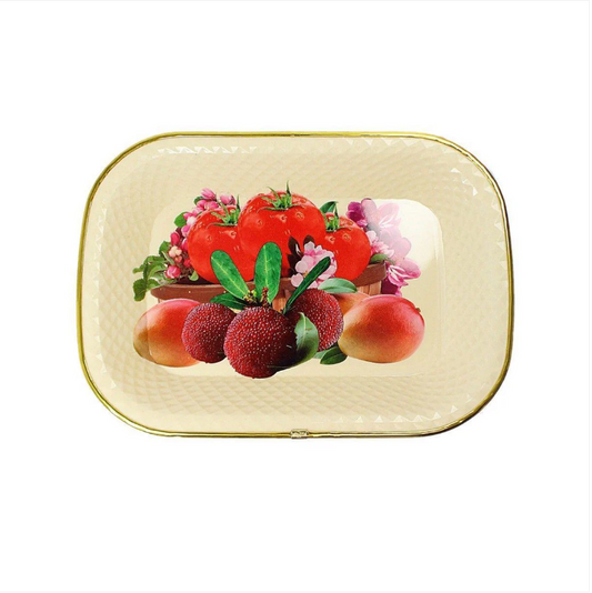 Rectangle Plastic Kitchen Plate Rattan Style Floral Print 35cm x 24cm