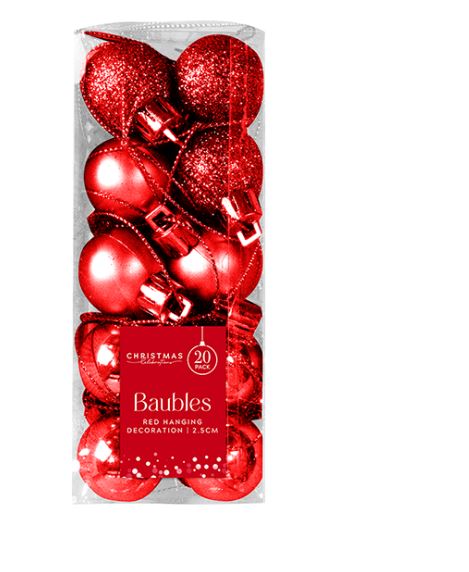 Red Baubles 2.5cm Dia 20 Pack