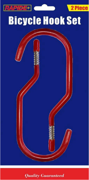 Red Bicycle Hooks Plastic Coated 15cm 2pc