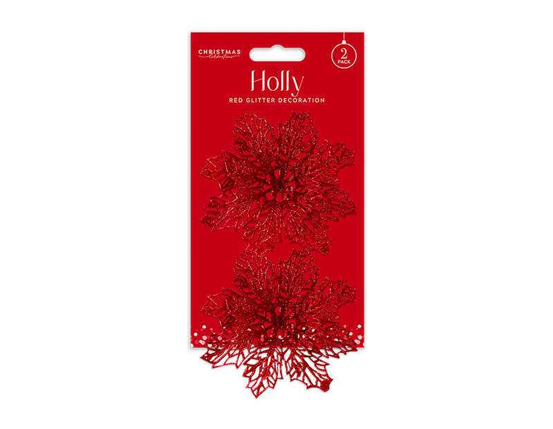 Red Holly Decoration 12cm - 2 Pack