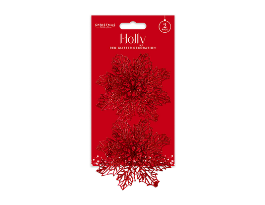 Red Holly Decoration 12cm - 2 Pack