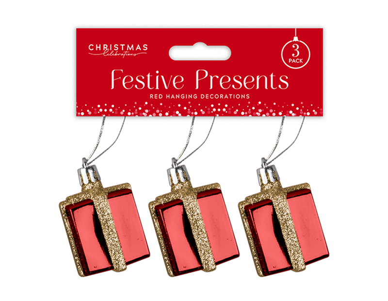 Red Present Decorations - 3pk