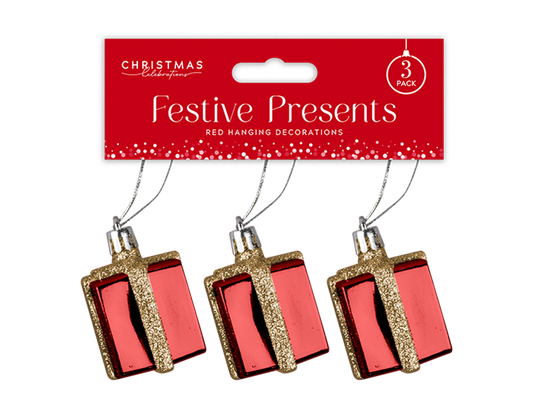 Red Present Decorations - 3pk