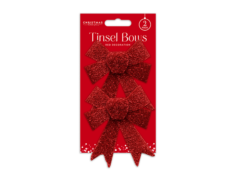 Red Tinsel Bows - 2 Pack