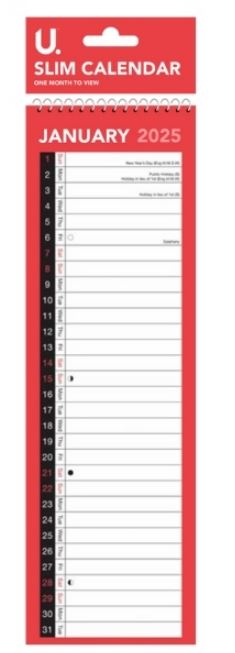 Red & Black Slim Calendar, 10.5 x 35cm