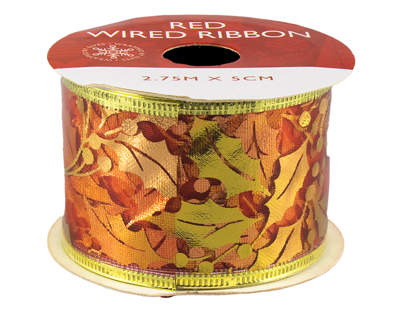 Red Christmas Wired Ribbon 5cm x 2.75m (With PDQ)