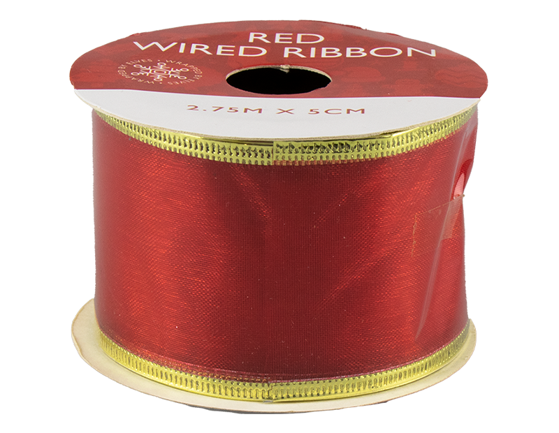 Red Christmas Wired Ribbon 5cm x 2.75m (With PDQ)