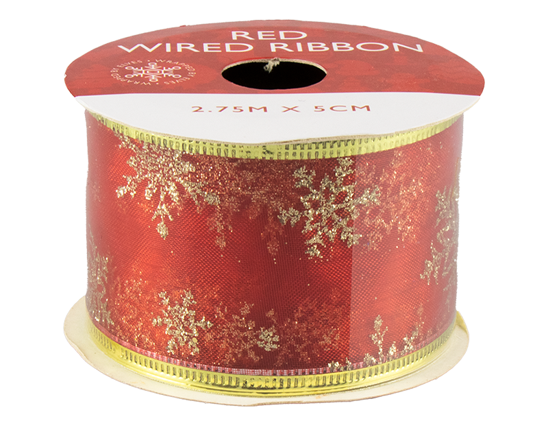 Red Christmas Wired Ribbon 5cm x 2.75m (With PDQ)