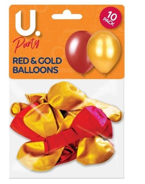 Red & Gold Metallic Balloons 10pk