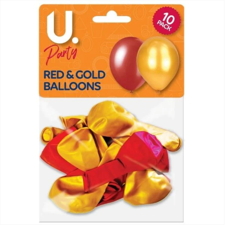 Red & Gold Metallic Balloons Party Birthday 10pk