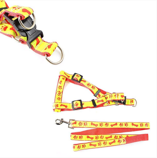 Reflective Dog Leash lead with Harness Printed Paw and Bone Design 85 cm