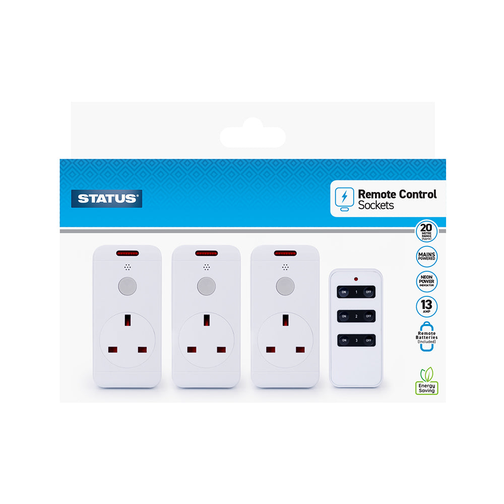 Remote Control Socket - White - 3 pk - in Glossy Retail Box