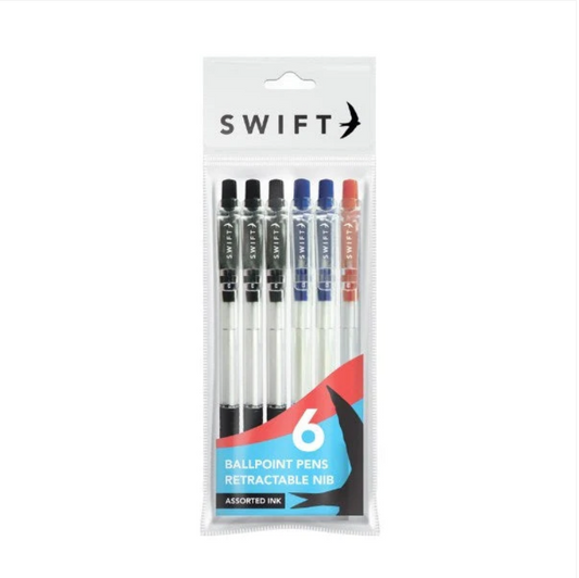 Retractable Ballpoint Pens 6pk Assorted