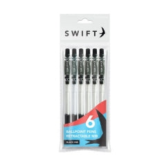 Retractable Ballpoint Pens 6pk Black