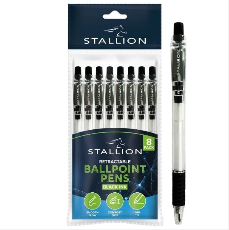 Retractable Ballpoint Pens 8 Pack Black