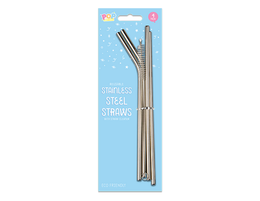 Reusable Metal Straws With Cleaner 4pk