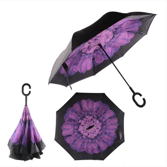 Reverse Inverted Double Layer Umbrella C Handle 80cm Assorted Designs