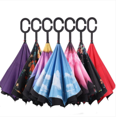 Reverse Inverted Double Layer Umbrella C Handle 80cm Assorted Designs