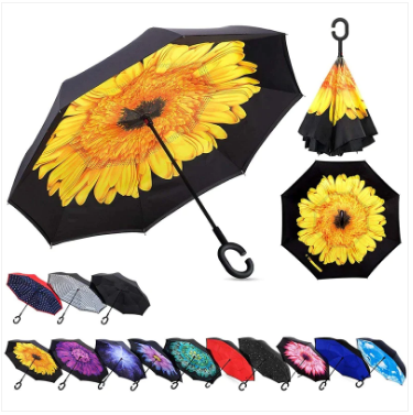 Reverse Inverted Double Layer Umbrella C Handle 80cm Assorted Designs