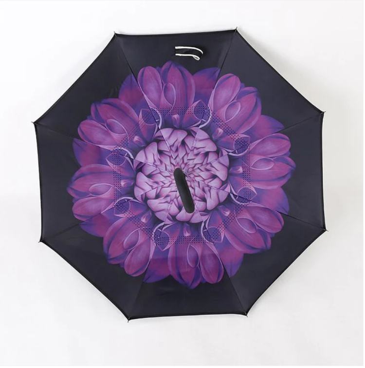 Reverse Inverted Double Layer Umbrella C Handle 80cm Assorted Designs