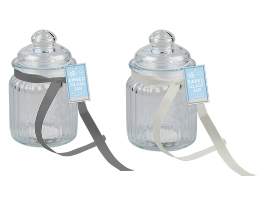 Ribbed Glass Jar with Ribbon 250ml