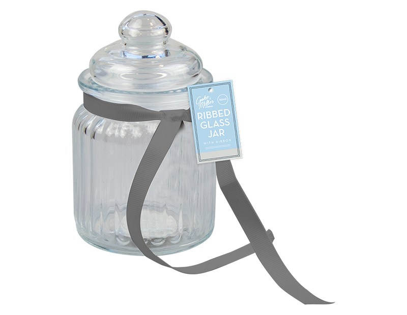 Ribbed Glass Jar with Ribbon 250ml