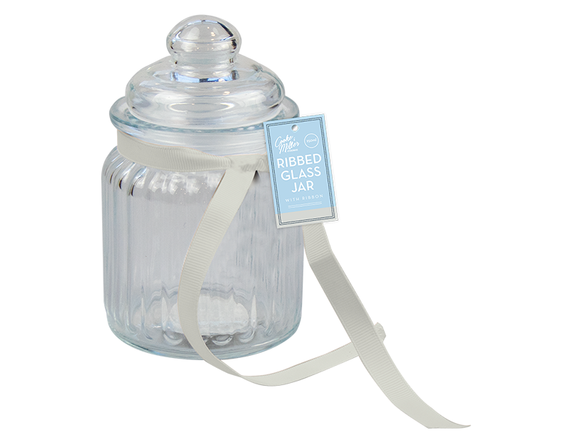 Ribbed Glass Jar with Ribbon 250ml