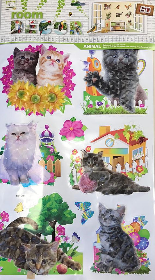 Room Decor 3D Effect Wall Stickers Animal Pets Design 60 x 34 cm Assorted Designs and Colours