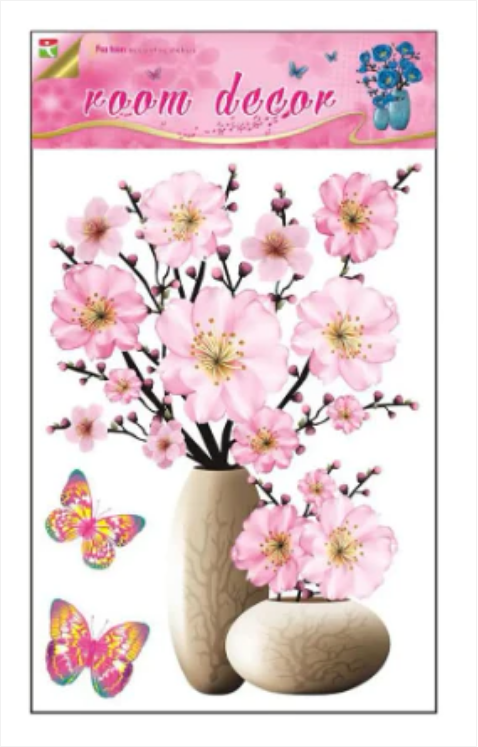 Room Decor 3D Effect Wall Stickers Flowers Vase Design 49 x 30 cm Assorted Designs and Colours