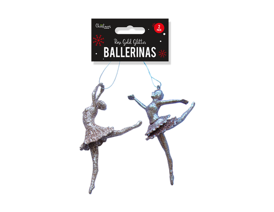 Rose Gold Glitter Ballerina Decorations - 2 Pack