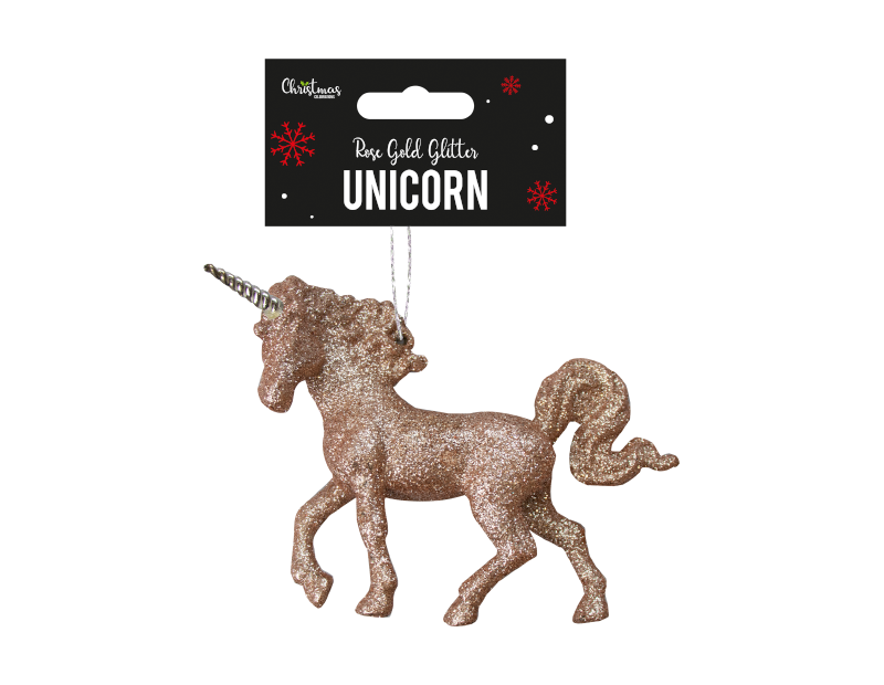 Rose Gold Glittered Unicorn Decoration