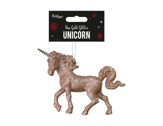 Rose Gold Glittered Unicorn Decoration