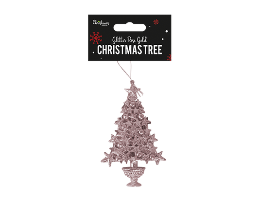 Rose Gold Glittered Xmas Tree Decoration 16cm x 10cm x 3cm