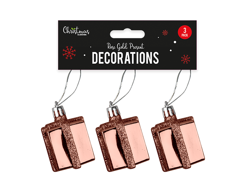 Rose Gold Present Decorations - 3pk