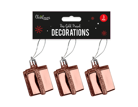 Rose Gold Present Decorations - 3pk