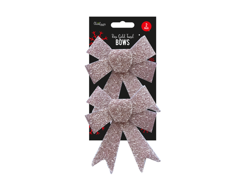 Rose Gold Tinsel Bows - 2 Pack