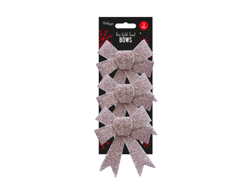 Rose Gold Tinsel Bows - 3 Pack