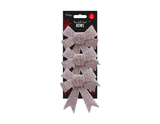 Rose Gold Tinsel Bows - 3 Pack