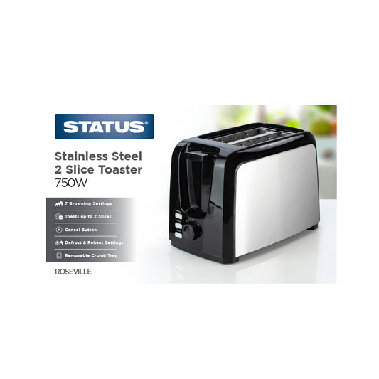Roseville - Toaster - 750w - 2 Slice - Stainless Steel - Variable Browning Control - Removable Crumb Tray - Cancel Function - 1 pk - in Glossy Retail Box
