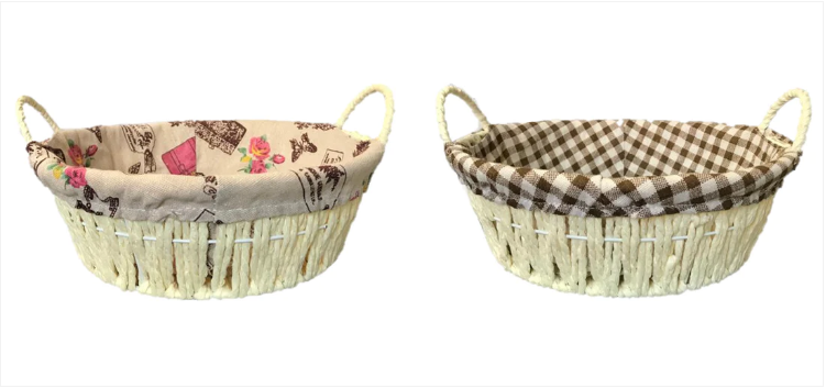 Round Bread Gift Basket with Handles and Cloth 24 cm Assorted Designs