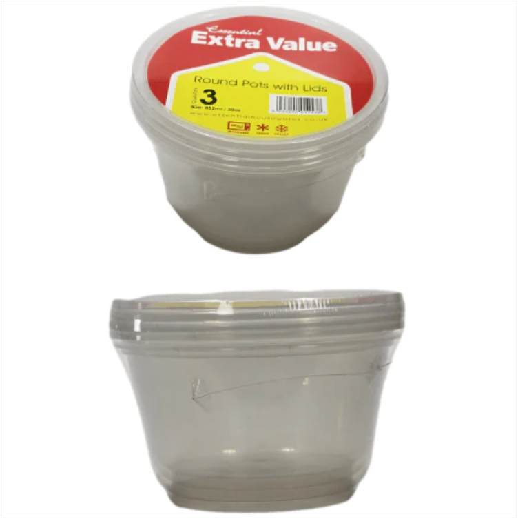 Round Containers with Lids 15 x 9 cm Pack of 3