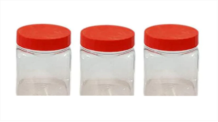 Round Plastic Food Storage Jars with Red Lid 250 ml Pack of 3