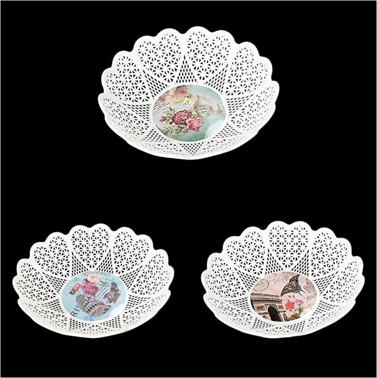 Round Plastic Heart Shaped Fruit Serving Bowl Tray Printed Design 22 cm Assorted Designs