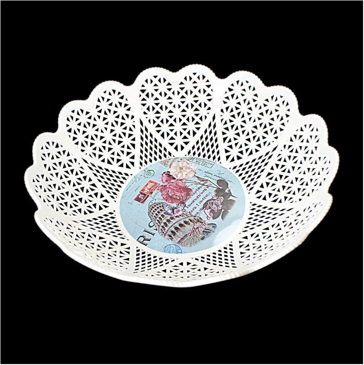 Round Plastic Heart Shaped Fruit Serving Bowl Tray Printed Design 22 cm Assorted Designs