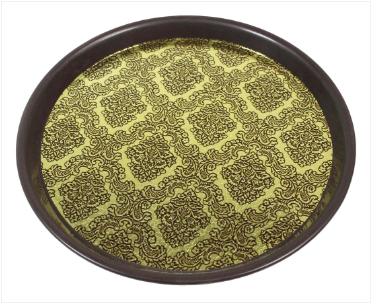 Round Plastic Serving Tray Bar Drinks Tray With Gold And Silver Print Design 27cm