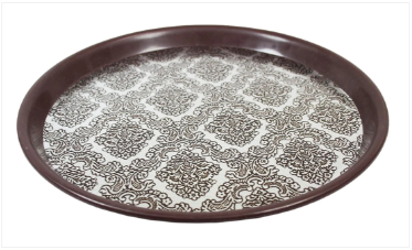 Round Plastic Serving Tray Bar Drinks Tray With Gold And Silver Print Design 27cm